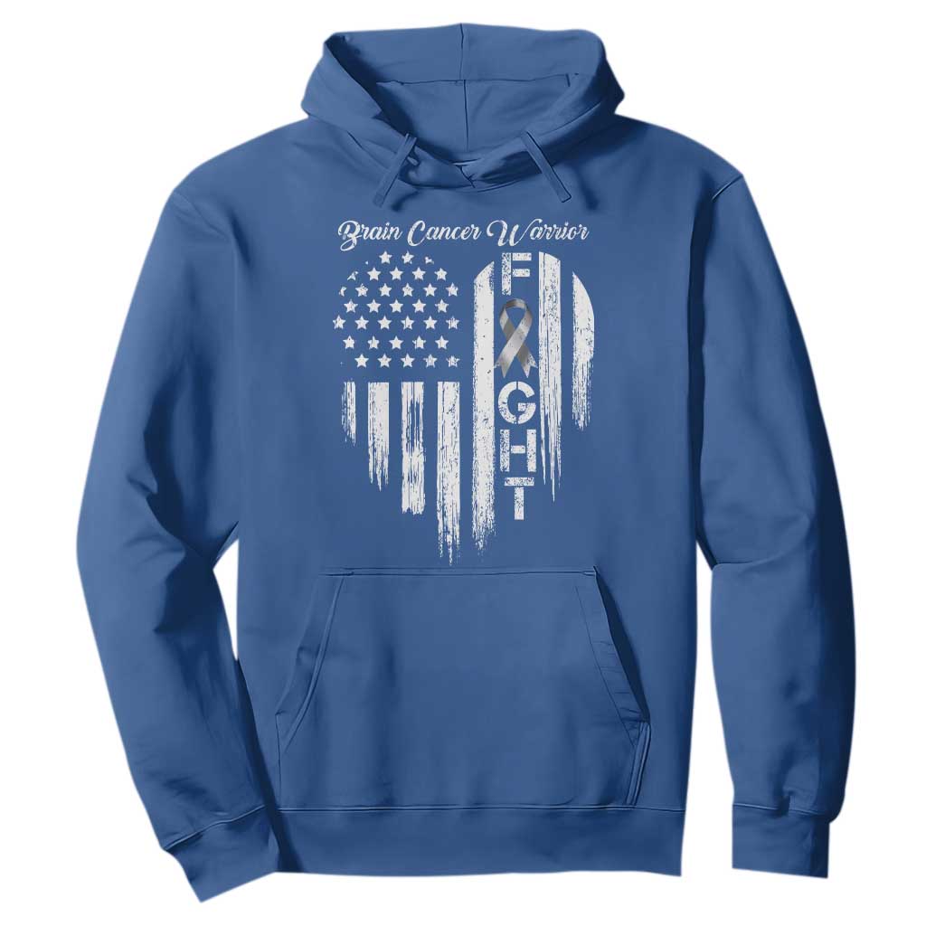 Brain Cancer Warrior Hoodie Fight Gray Ribbon American Flag Heart