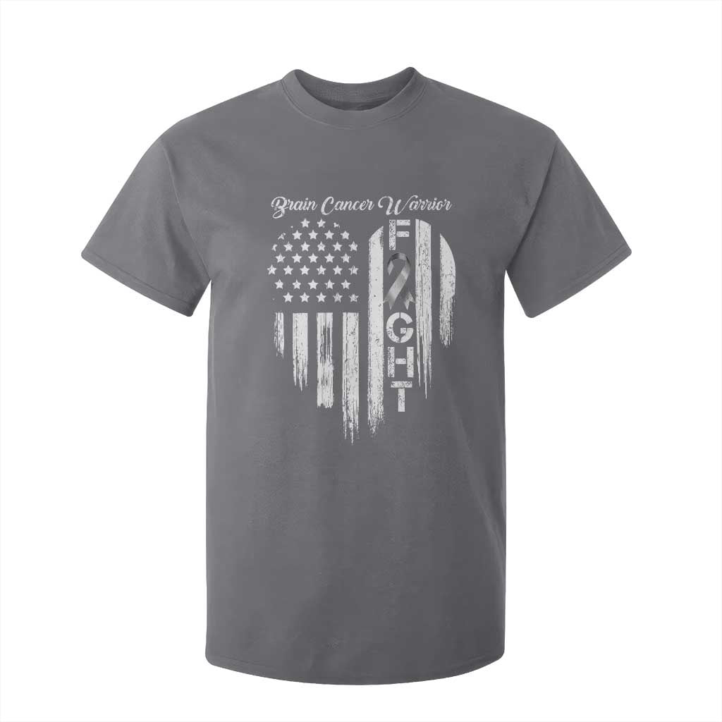 Brain Cancer Warrior T Shirt For Kid Fight Gray Ribbon American Flag Heart