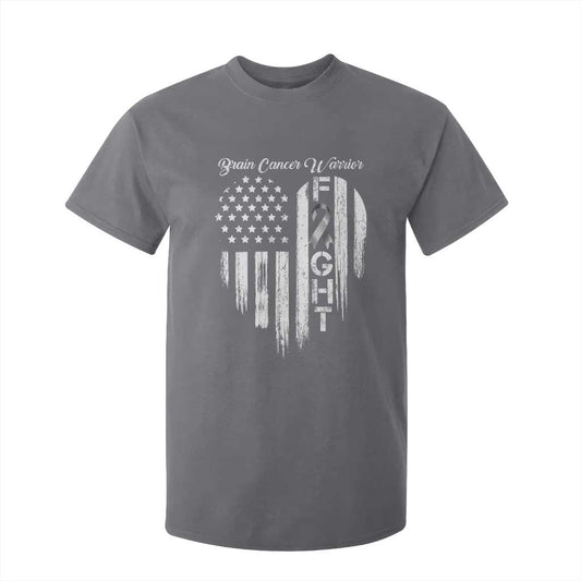Brain Cancer Warrior T Shirt For Kid Fight Gray Ribbon American Flag Heart