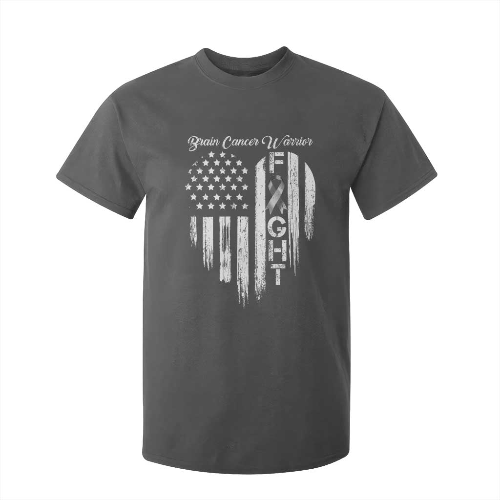 Brain Cancer Warrior T Shirt For Kid Fight Gray Ribbon American Flag Heart