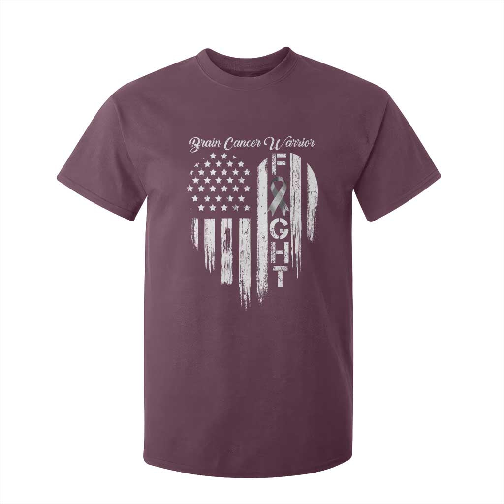 Brain Cancer Warrior T Shirt For Kid Fight Gray Ribbon American Flag Heart