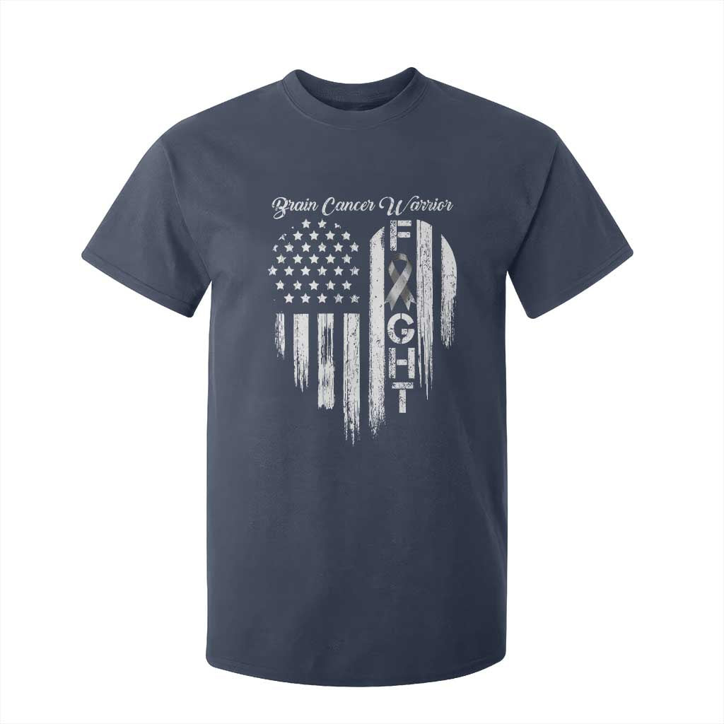 Brain Cancer Warrior T Shirt For Kid Fight Gray Ribbon American Flag Heart