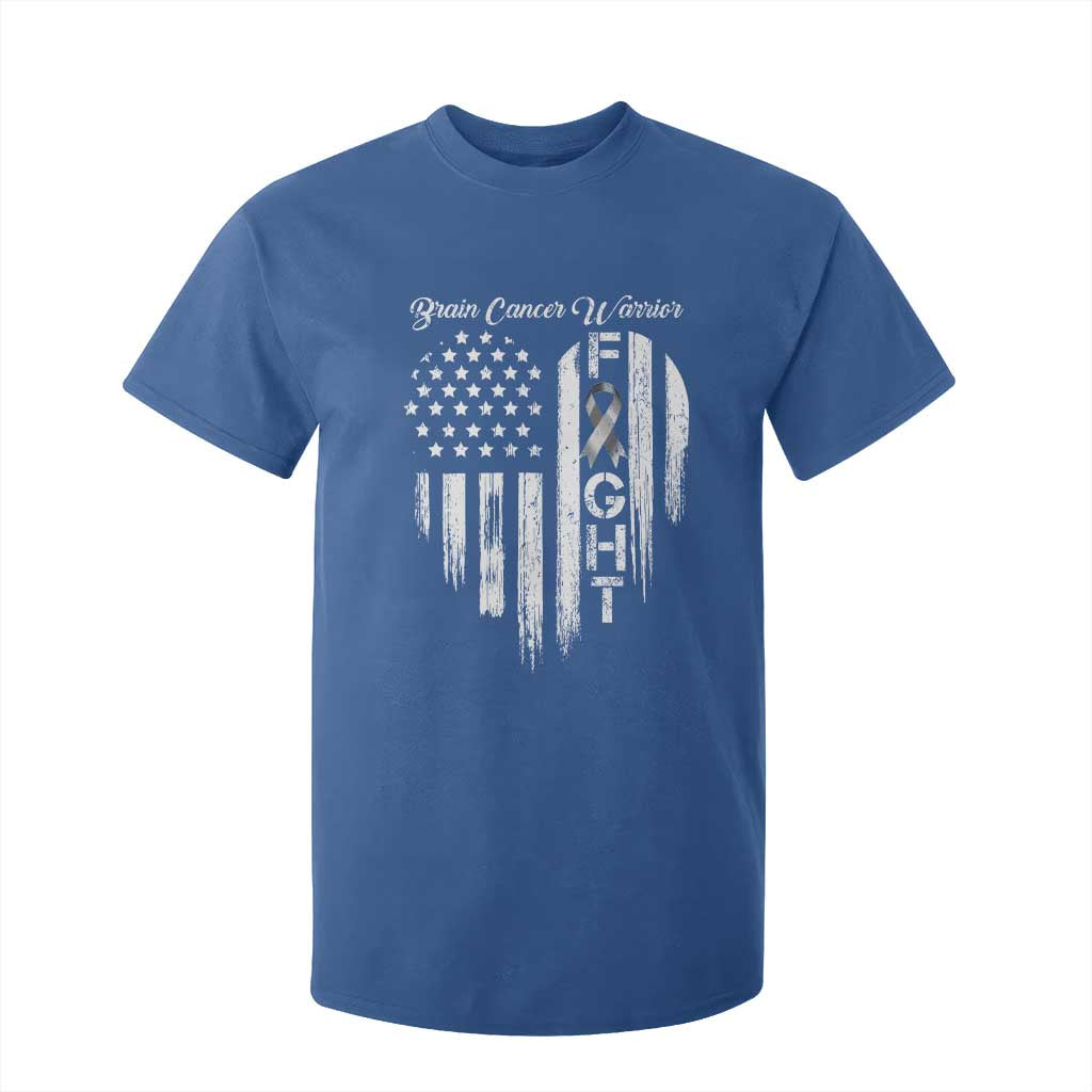 Brain Cancer Warrior T Shirt For Kid Fight Gray Ribbon American Flag Heart