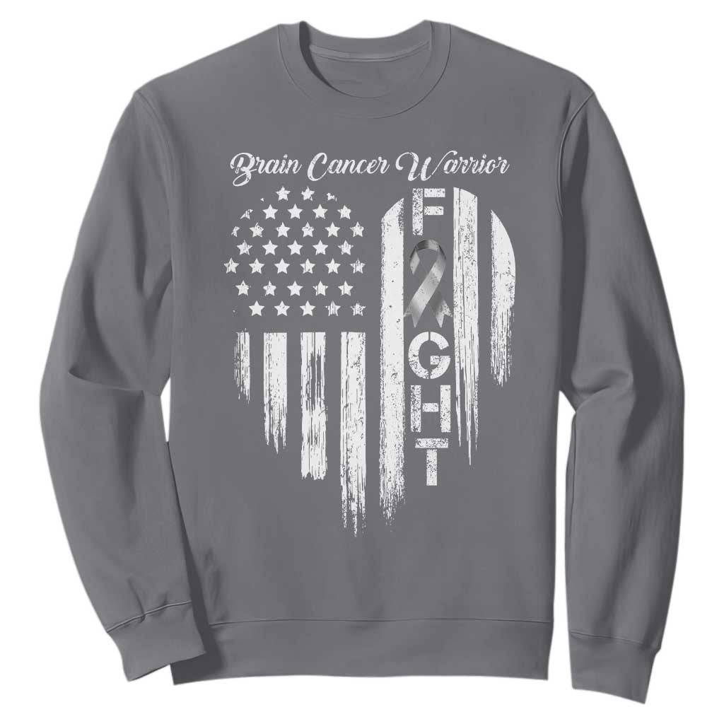 Brain Cancer Warrior Sweatshirt Fight Gray Ribbon American Flag Heart