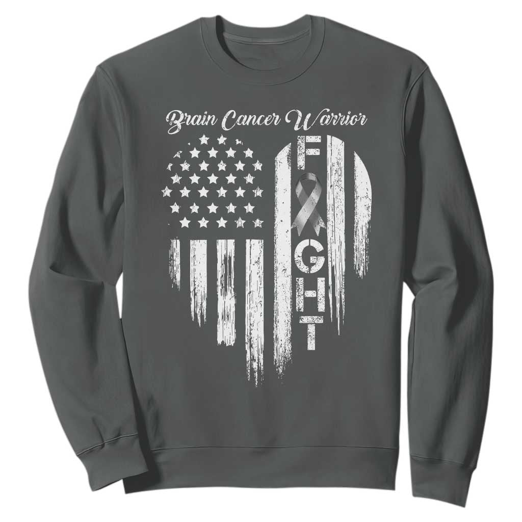 Brain Cancer Warrior Sweatshirt Fight Gray Ribbon American Flag Heart