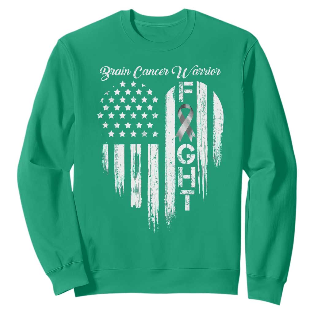 Brain Cancer Warrior Sweatshirt Fight Gray Ribbon American Flag Heart