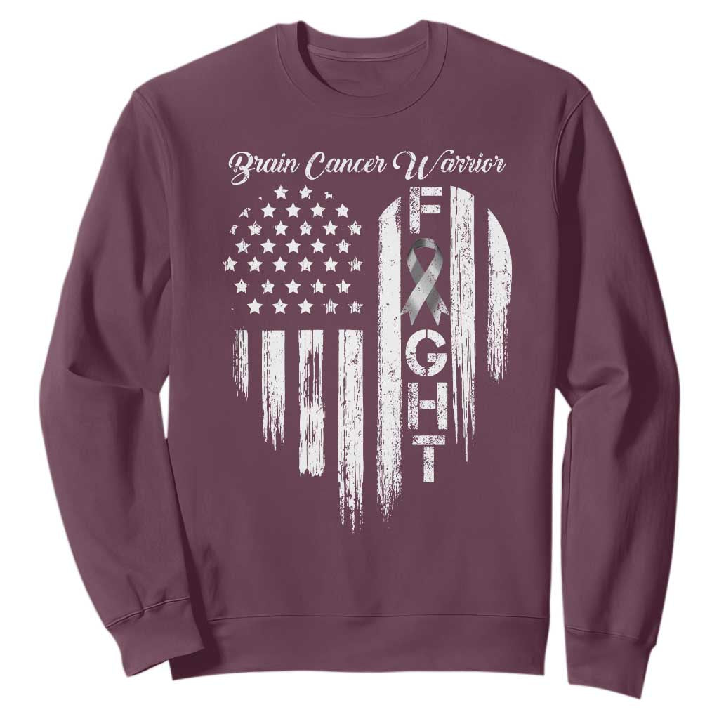 Brain Cancer Warrior Sweatshirt Fight Gray Ribbon American Flag Heart