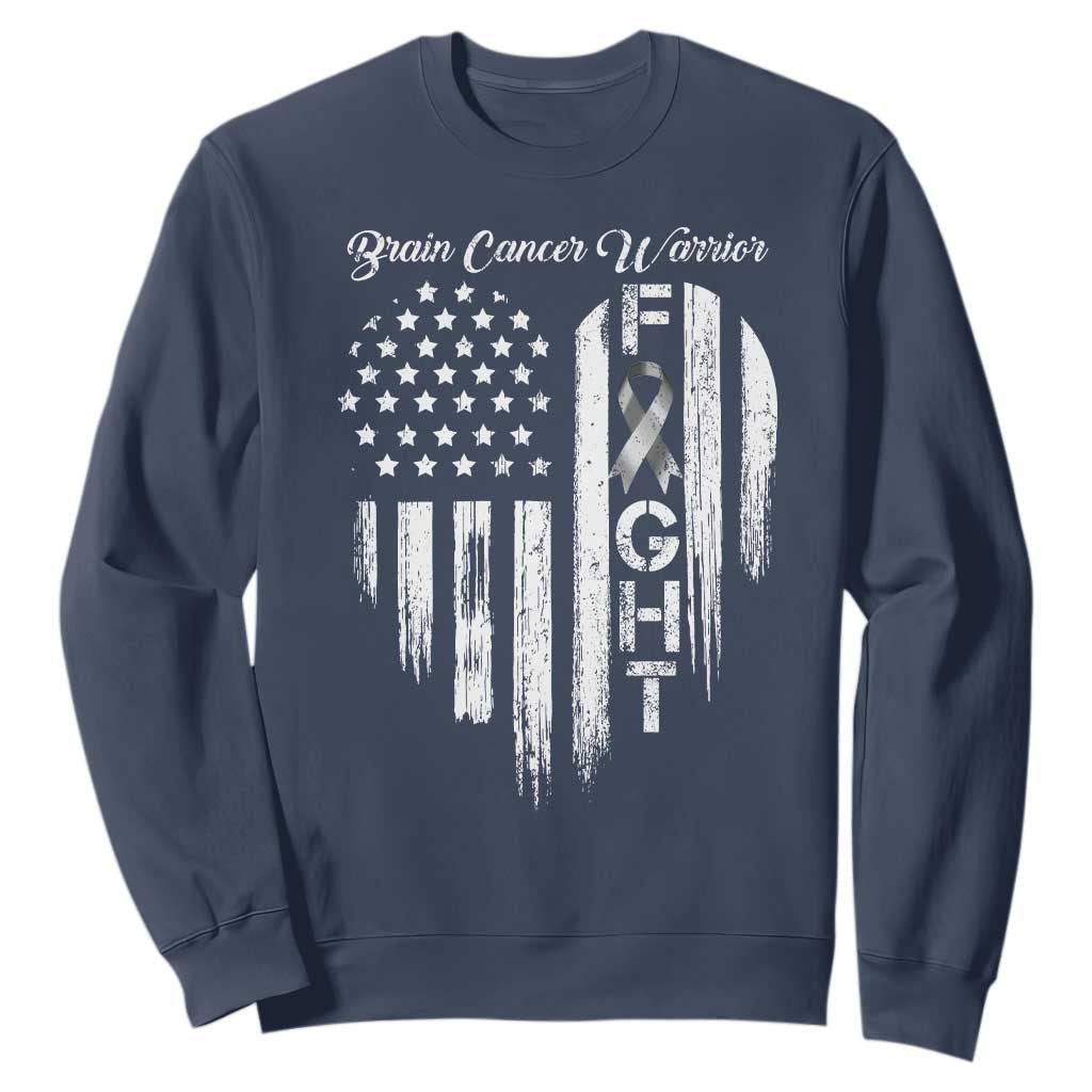Brain Cancer Warrior Sweatshirt Fight Gray Ribbon American Flag Heart