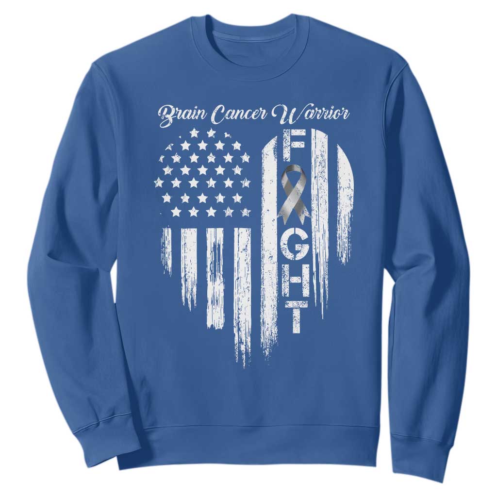 Brain Cancer Warrior Sweatshirt Fight Gray Ribbon American Flag Heart