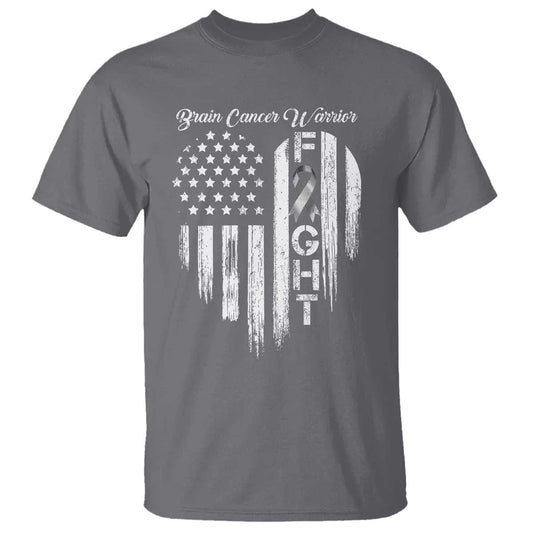Brain Cancer Warrior T Shirt Fight Gray Ribbon American Flag Heart