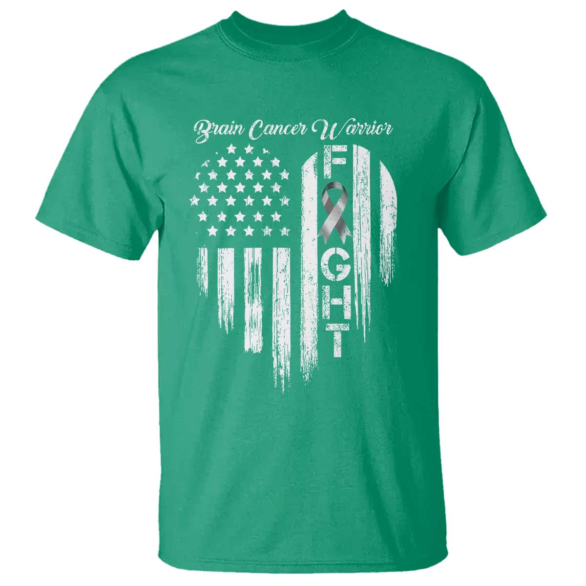 Brain Cancer Warrior T Shirt Fight Gray Ribbon American Flag Heart