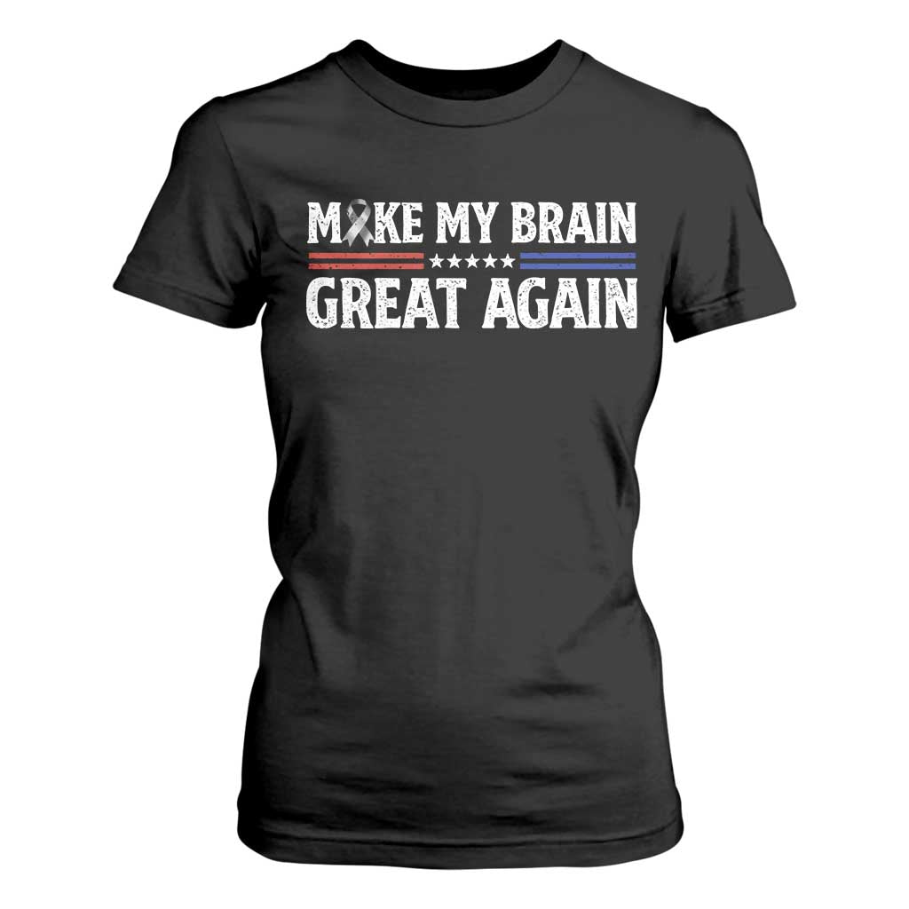 Funny Brain Surgery Recovery T Shirt For Women Make My Brain Great Again Gray Ribbon