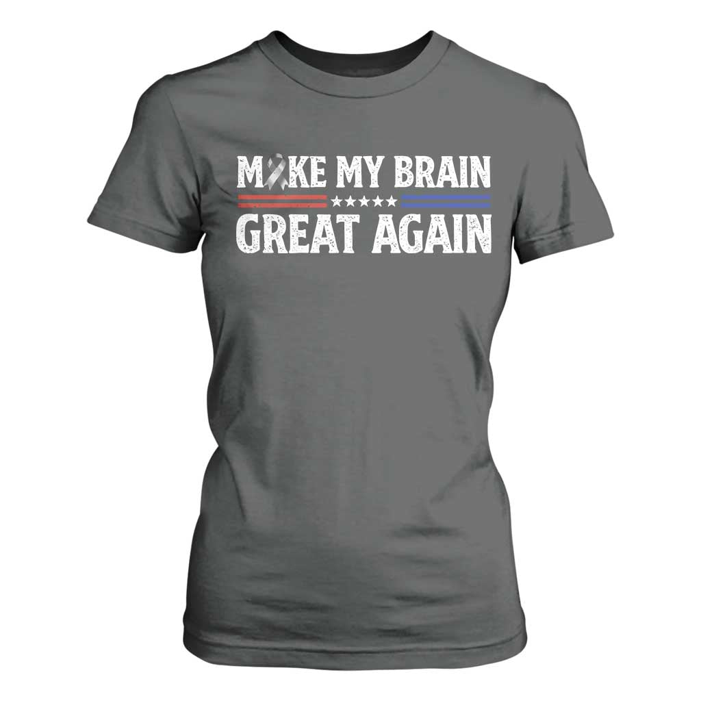 Funny Brain Surgery Recovery T Shirt For Women Make My Brain Great Again Gray Ribbon