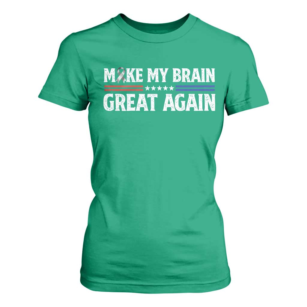 Funny Brain Surgery Recovery T Shirt For Women Make My Brain Great Again Gray Ribbon