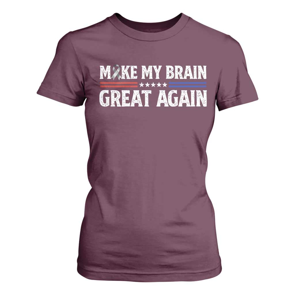 Funny Brain Surgery Recovery T Shirt For Women Make My Brain Great Again Gray Ribbon