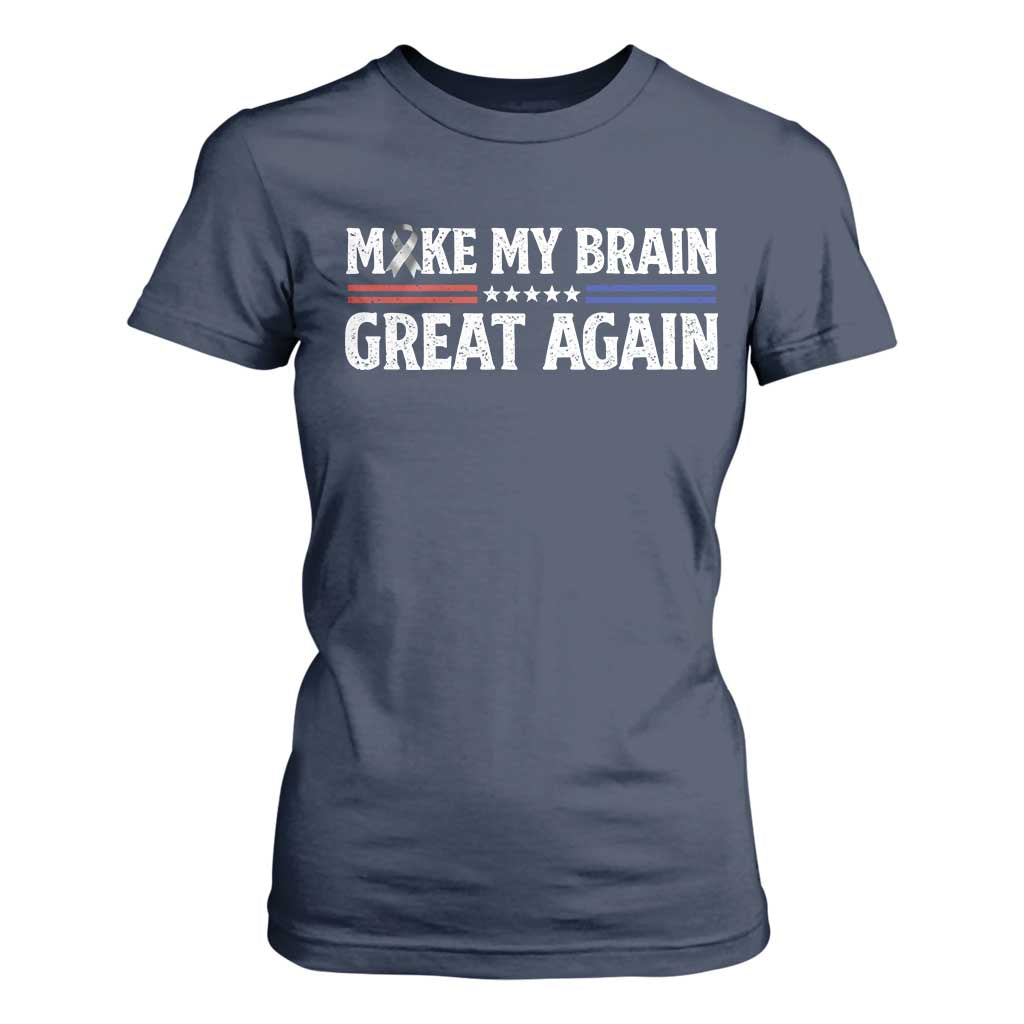 Funny Brain Surgery Recovery T Shirt For Women Make My Brain Great Again Gray Ribbon