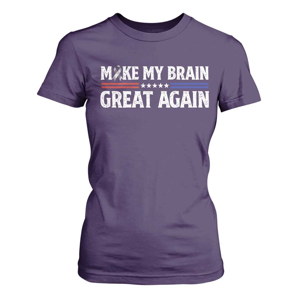 Funny Brain Surgery Recovery T Shirt For Women Make My Brain Great Again Gray Ribbon