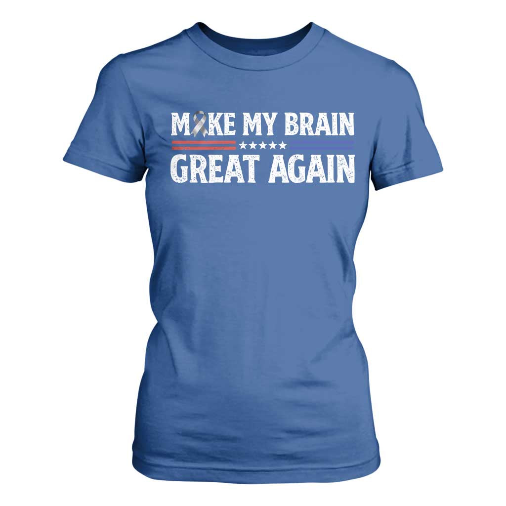 Funny Brain Surgery Recovery T Shirt For Women Make My Brain Great Again Gray Ribbon