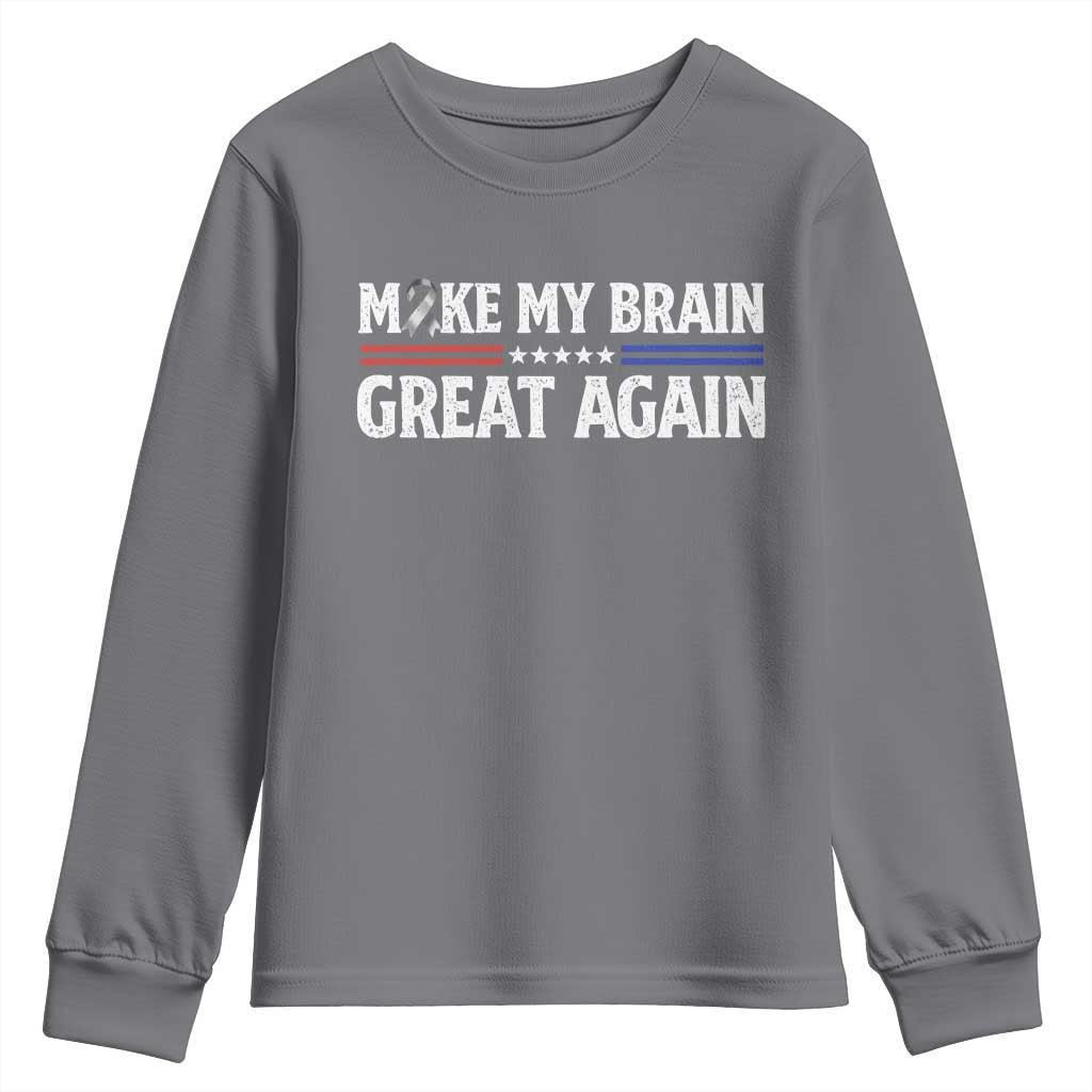 Funny Brain Surgery Recovery Youth Sweatshirt Make My Brain Great Again Gray Ribbon