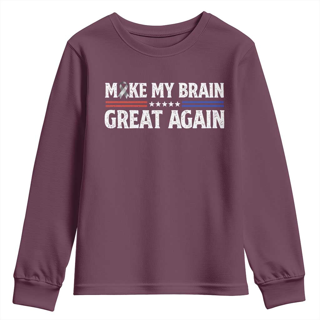 Funny Brain Surgery Recovery Youth Sweatshirt Make My Brain Great Again Gray Ribbon