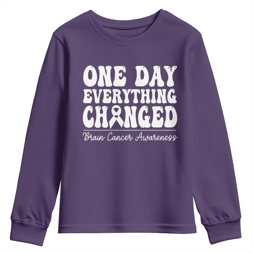 Brain Cancer Support Youth Sweatshirt Fight Brain Tumor Cure Groovy