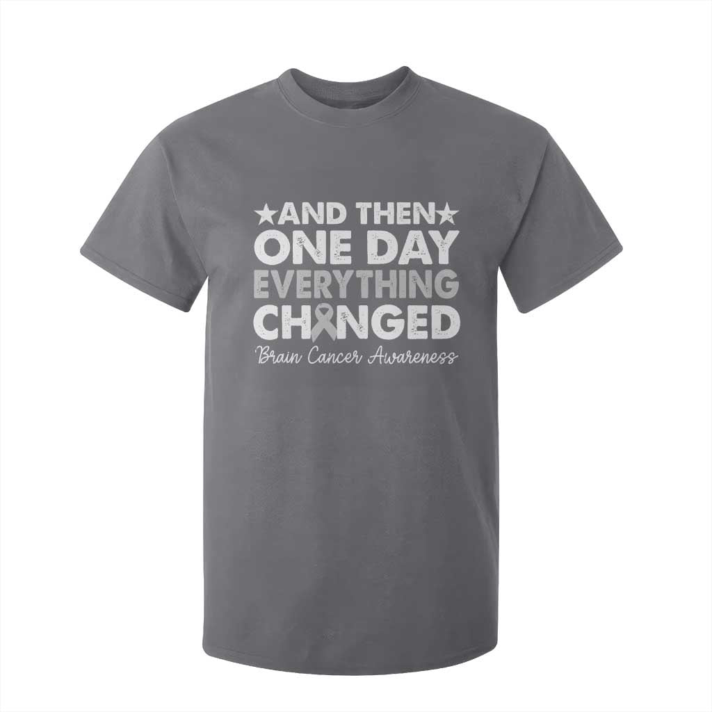 Brain Cancer Support T Shirt For Kid Retro Fight Brain Tumor Cure Gray Ribbon