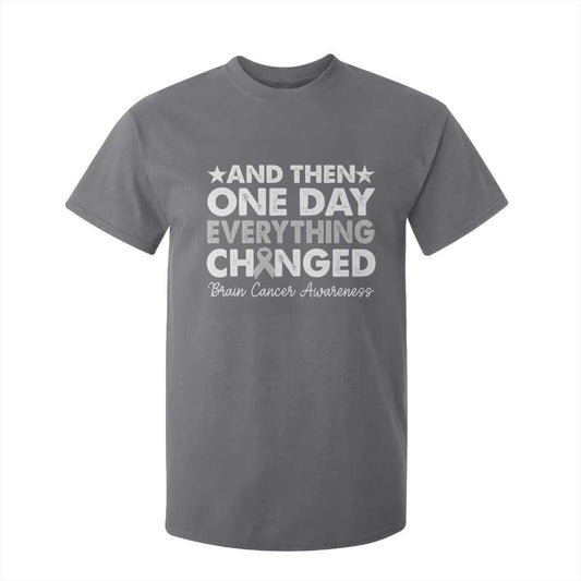 Brain Cancer Support T Shirt For Kid Retro Fight Brain Tumor Cure Gray Ribbon