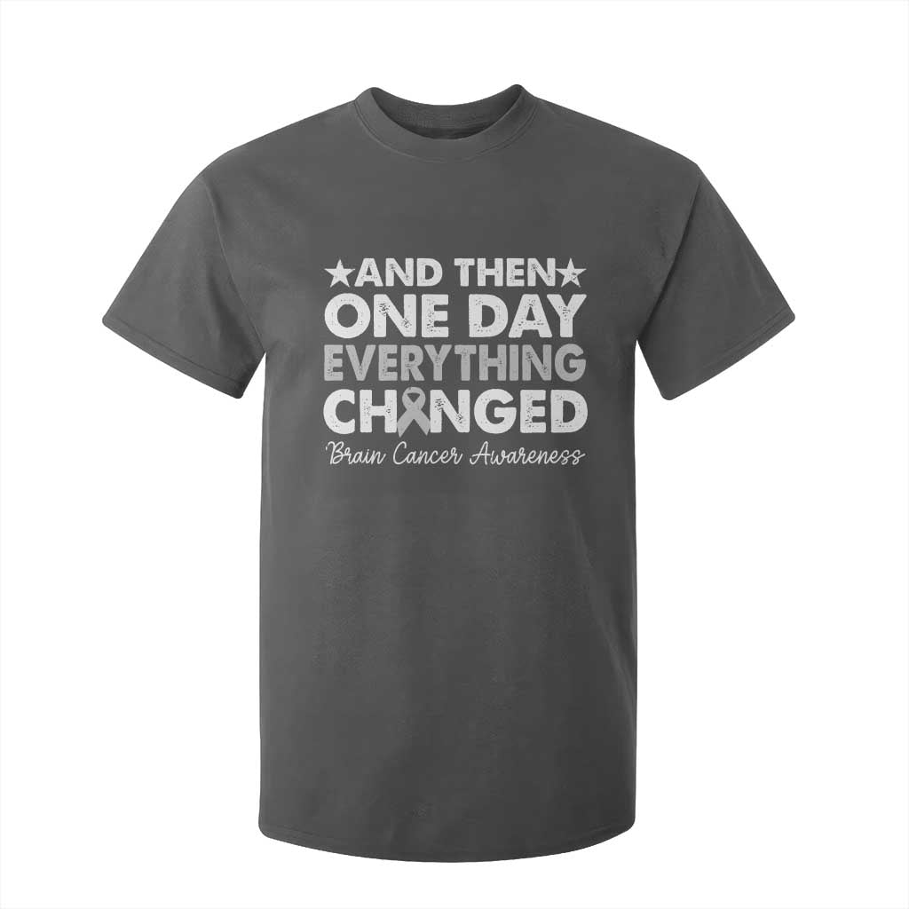 Brain Cancer Support T Shirt For Kid Retro Fight Brain Tumor Cure Gray Ribbon