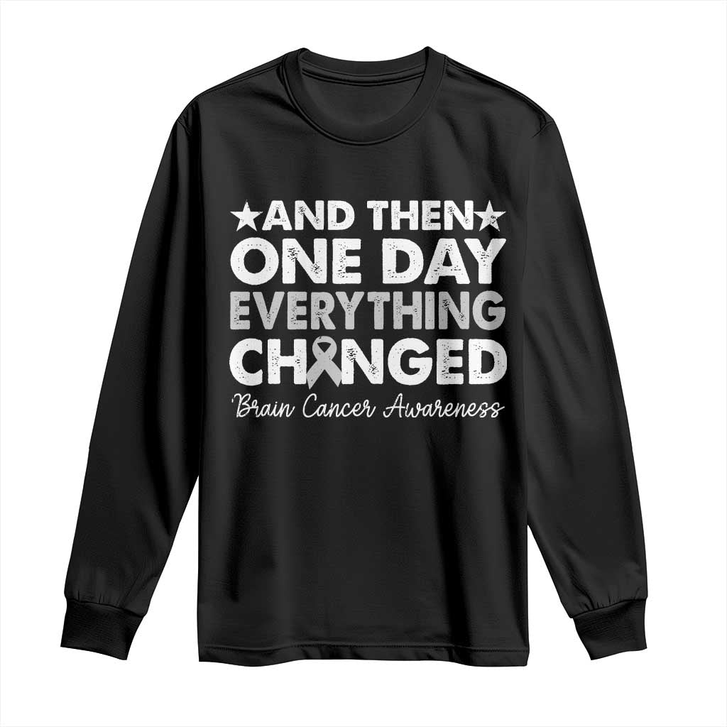 Brain Cancer Support Long Sleeve Shirt Retro Fight Brain Tumor Cure Gray Ribbon