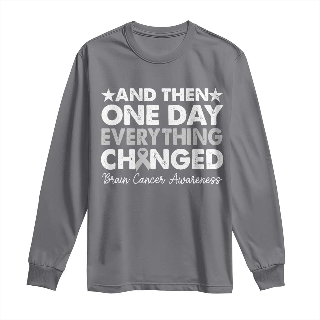 Brain Cancer Support Long Sleeve Shirt Retro Fight Brain Tumor Cure Gray Ribbon
