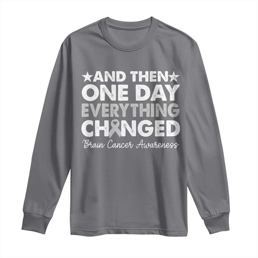 Brain Cancer Support Long Sleeve Shirt Retro Fight Brain Tumor Cure Gray Ribbon