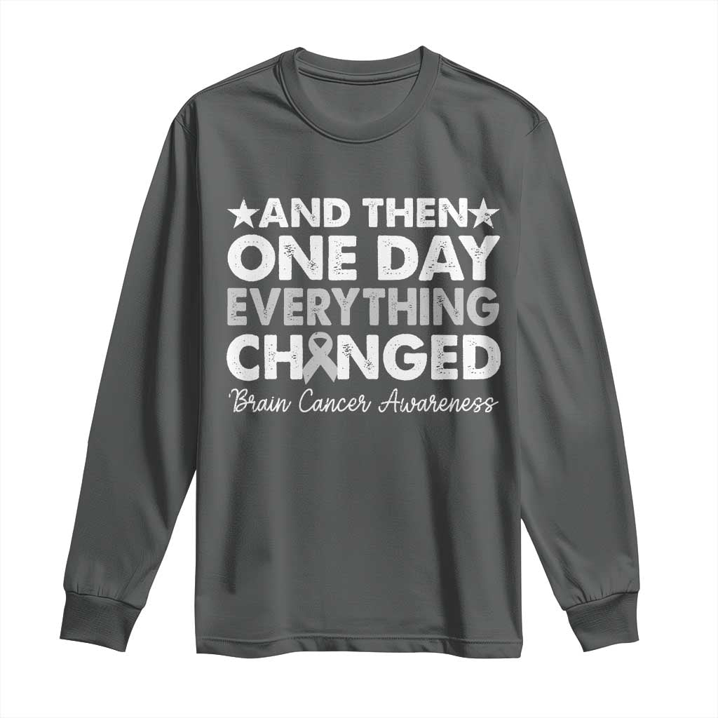 Brain Cancer Support Long Sleeve Shirt Retro Fight Brain Tumor Cure Gray Ribbon