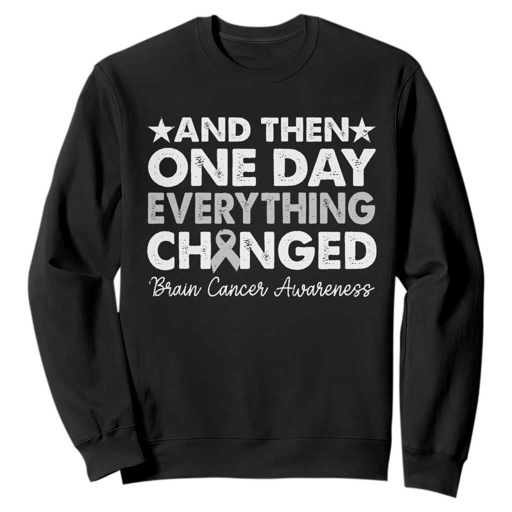 Brain Cancer Support Sweatshirt Retro Fight Brain Tumor Cure Gray Ribbon