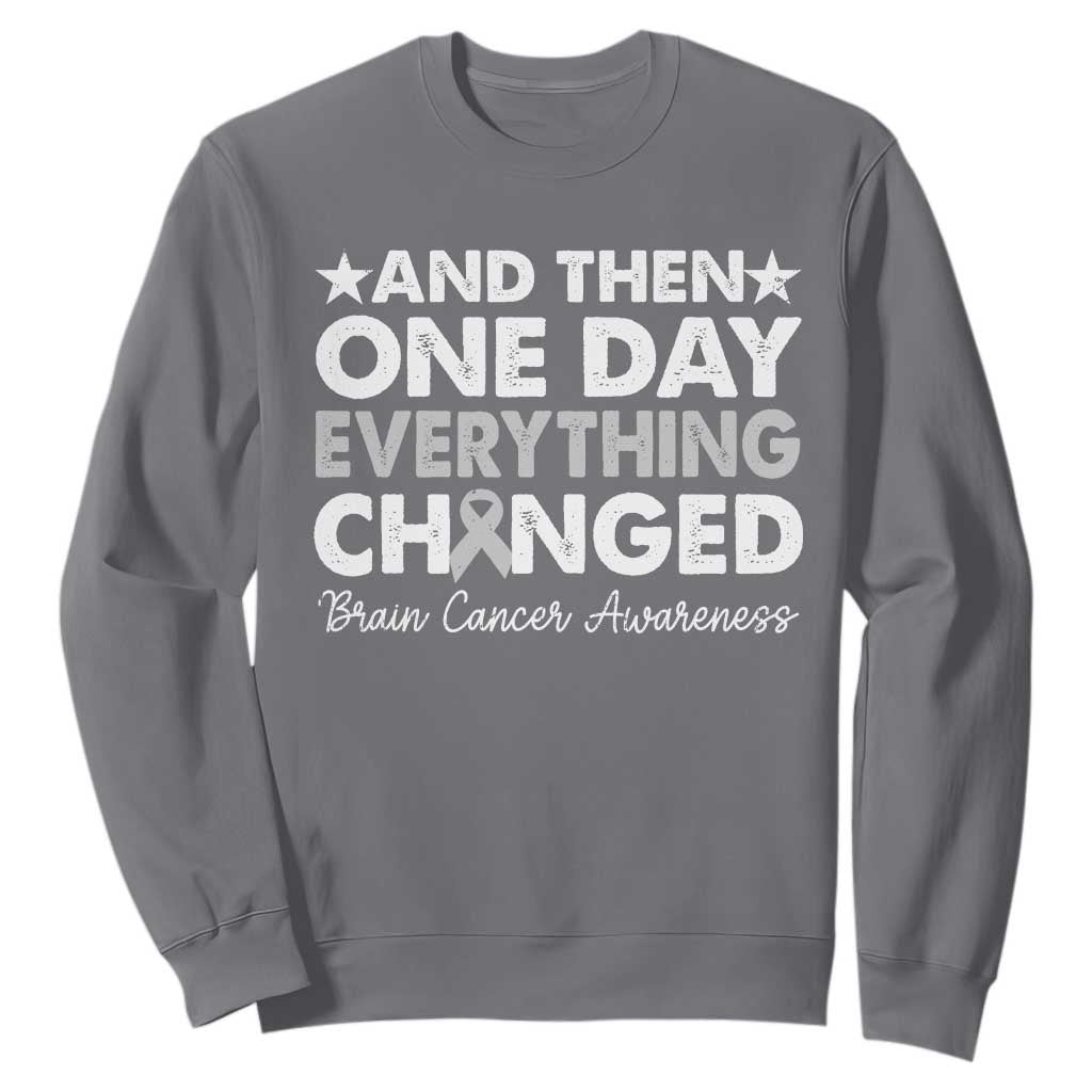 Brain Cancer Support Sweatshirt Retro Fight Brain Tumor Cure Gray Ribbon