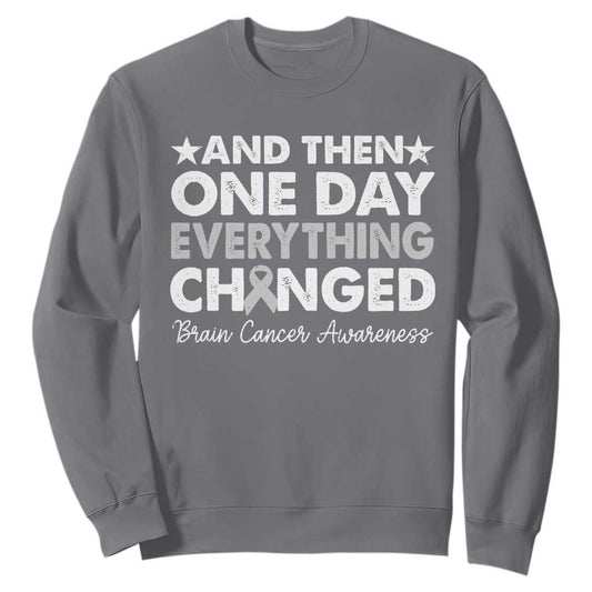 Brain Cancer Support Sweatshirt Retro Fight Brain Tumor Cure Gray Ribbon
