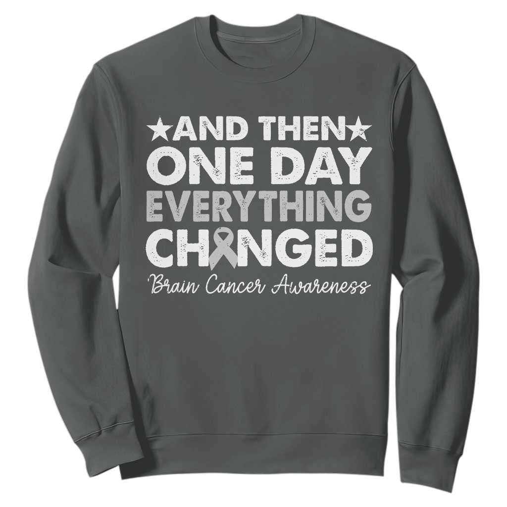 Brain Cancer Support Sweatshirt Retro Fight Brain Tumor Cure Gray Ribbon
