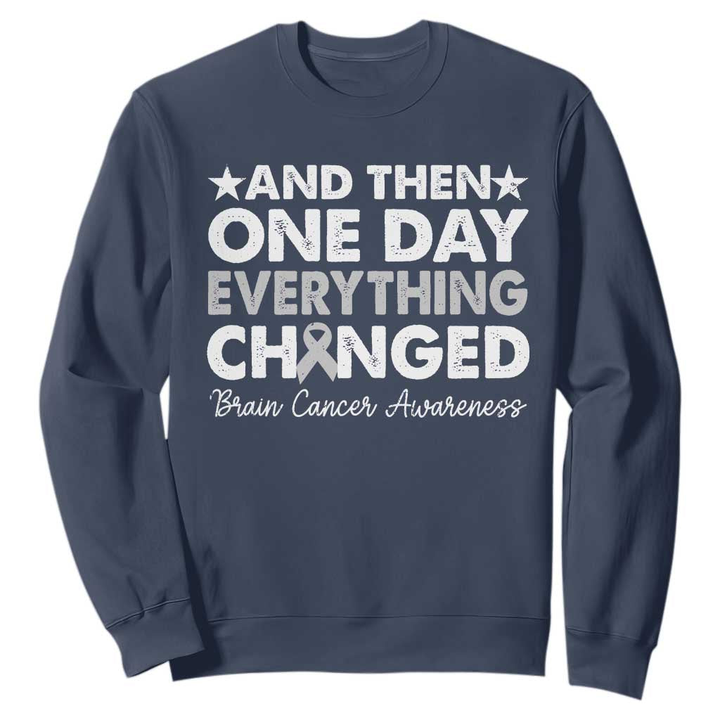 Brain Cancer Support Sweatshirt Retro Fight Brain Tumor Cure Gray Ribbon