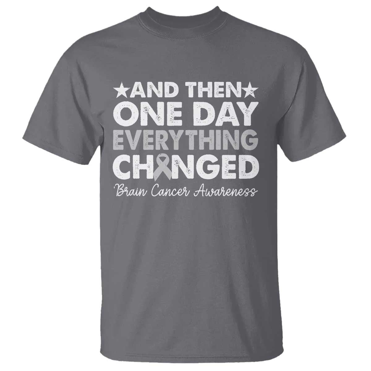 Brain Cancer Support T Shirt Retro Fight Brain Tumor Cure Gray Ribbon