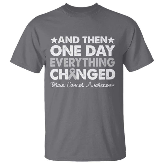 Brain Cancer Support T Shirt Retro Fight Brain Tumor Cure Gray Ribbon