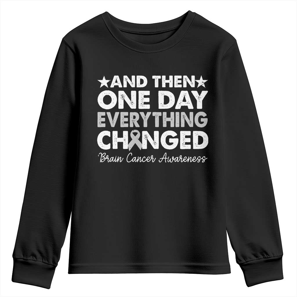Brain Cancer Support Youth Sweatshirt Retro Fight Brain Tumor Cure Gray Ribbon