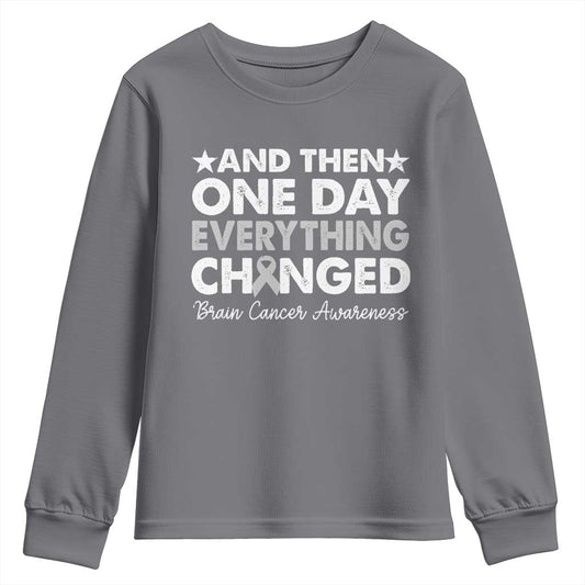 Brain Cancer Support Youth Sweatshirt Retro Fight Brain Tumor Cure Gray Ribbon