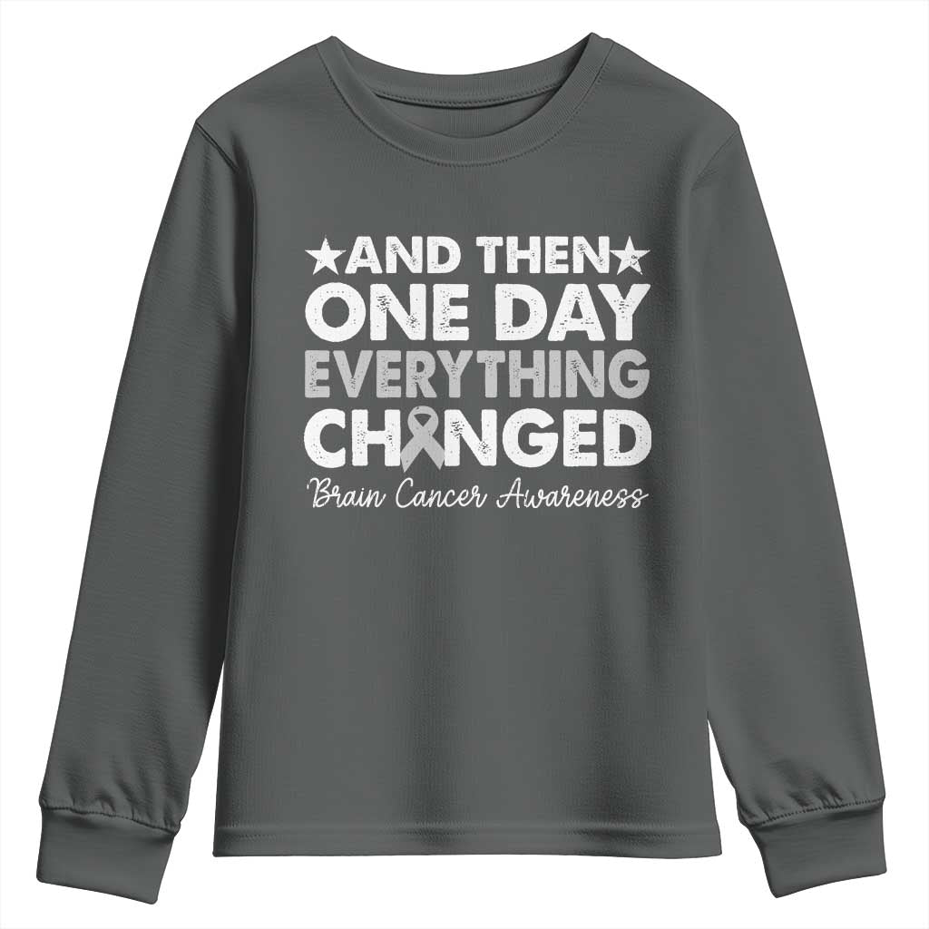 Brain Cancer Support Youth Sweatshirt Retro Fight Brain Tumor Cure Gray Ribbon