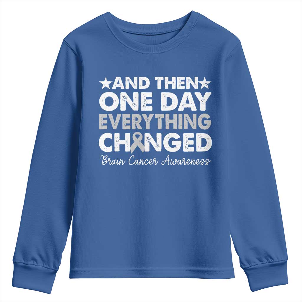 Brain Cancer Support Youth Sweatshirt Retro Fight Brain Tumor Cure Gray Ribbon