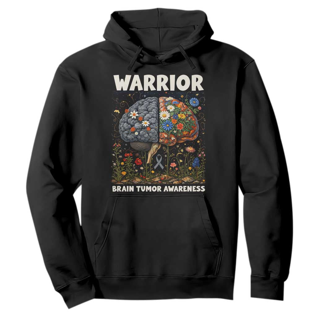 Brain Tumor Warrior Hoodie Gray Ribbon Brain Cancer Support