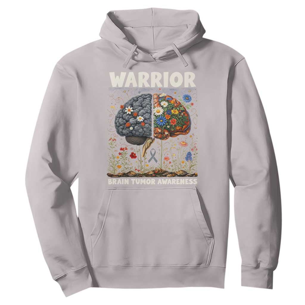 Brain Tumor Warrior Hoodie Gray Ribbon Brain Cancer Support