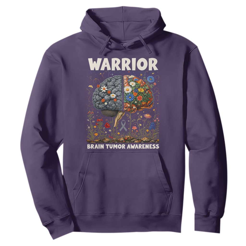 Brain Tumor Warrior Hoodie Gray Ribbon Brain Cancer Support