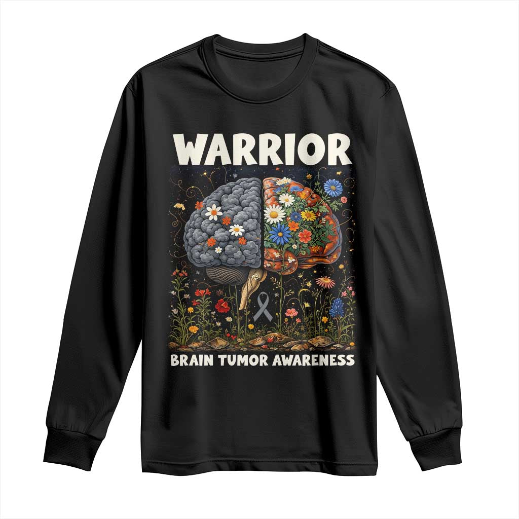 Brain Tumor Warrior Long Sleeve Shirt Gray Ribbon Brain Cancer Support