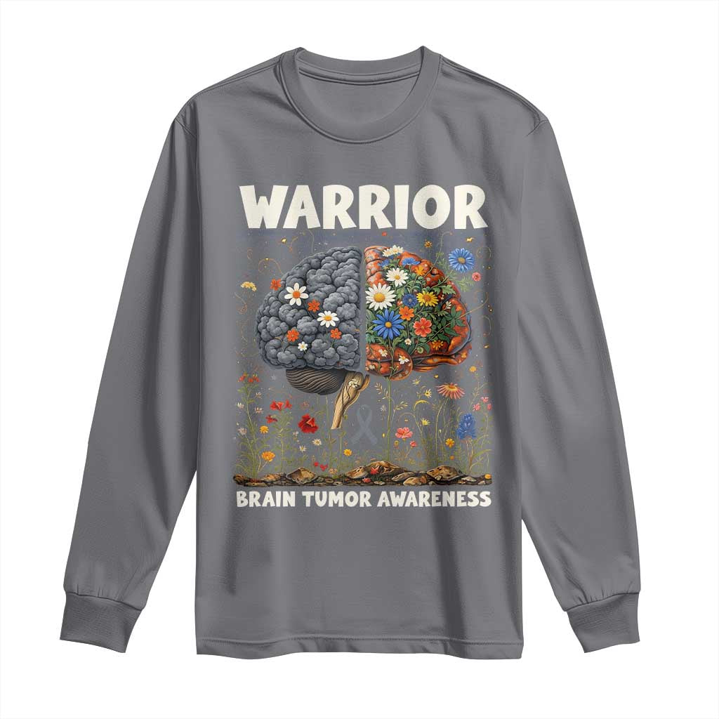 Brain Tumor Warrior Long Sleeve Shirt Gray Ribbon Brain Cancer Support