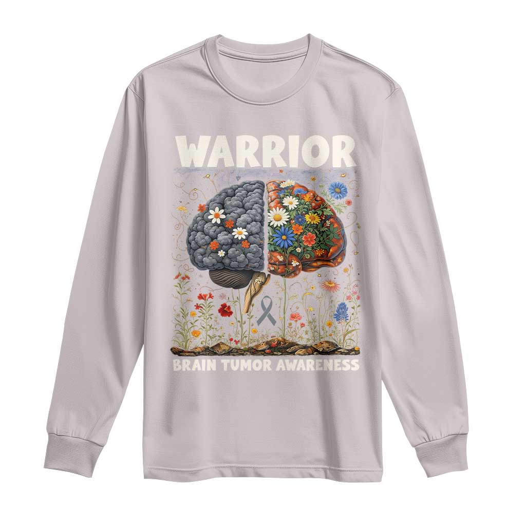 Brain Tumor Warrior Long Sleeve Shirt Gray Ribbon Brain Cancer Support