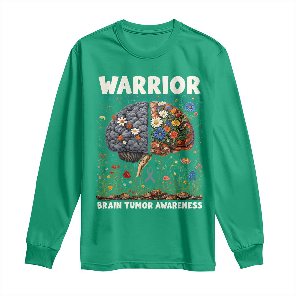 Brain Tumor Warrior Long Sleeve Shirt Gray Ribbon Brain Cancer Support